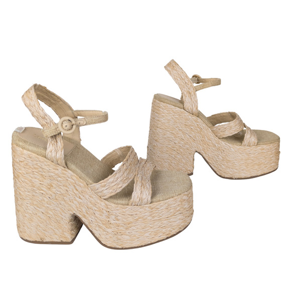LARROUDE Carmen Raffia Platform Heeled Sandal Beige Open Toe Women's 10 - Picture 3 of 9